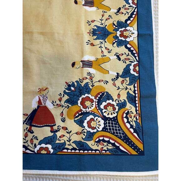 Dutch Boy & Girl Floral Print Blue & Ivory Square Card Table Cloth or Tapestry - Picture 5 of 7